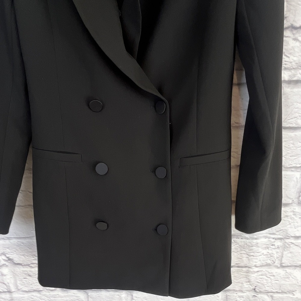 GOOD AMERICAN Women's Black Double-Breasted Soft Stretch Sculpted Blazer Size 0 - Picture 4 of 9